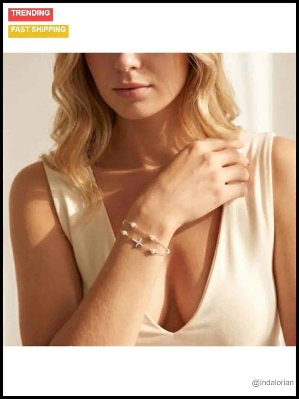 18K Gold Plated Pearl Cross Bracelet Women Adjustable Dainty Stackable